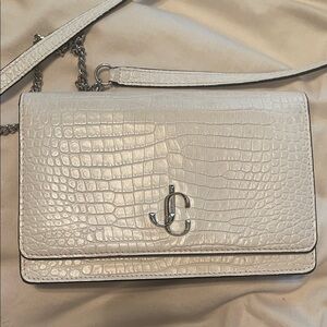 Jimmy Choo Chic Cream Croc-Embossed Crossbody Bag